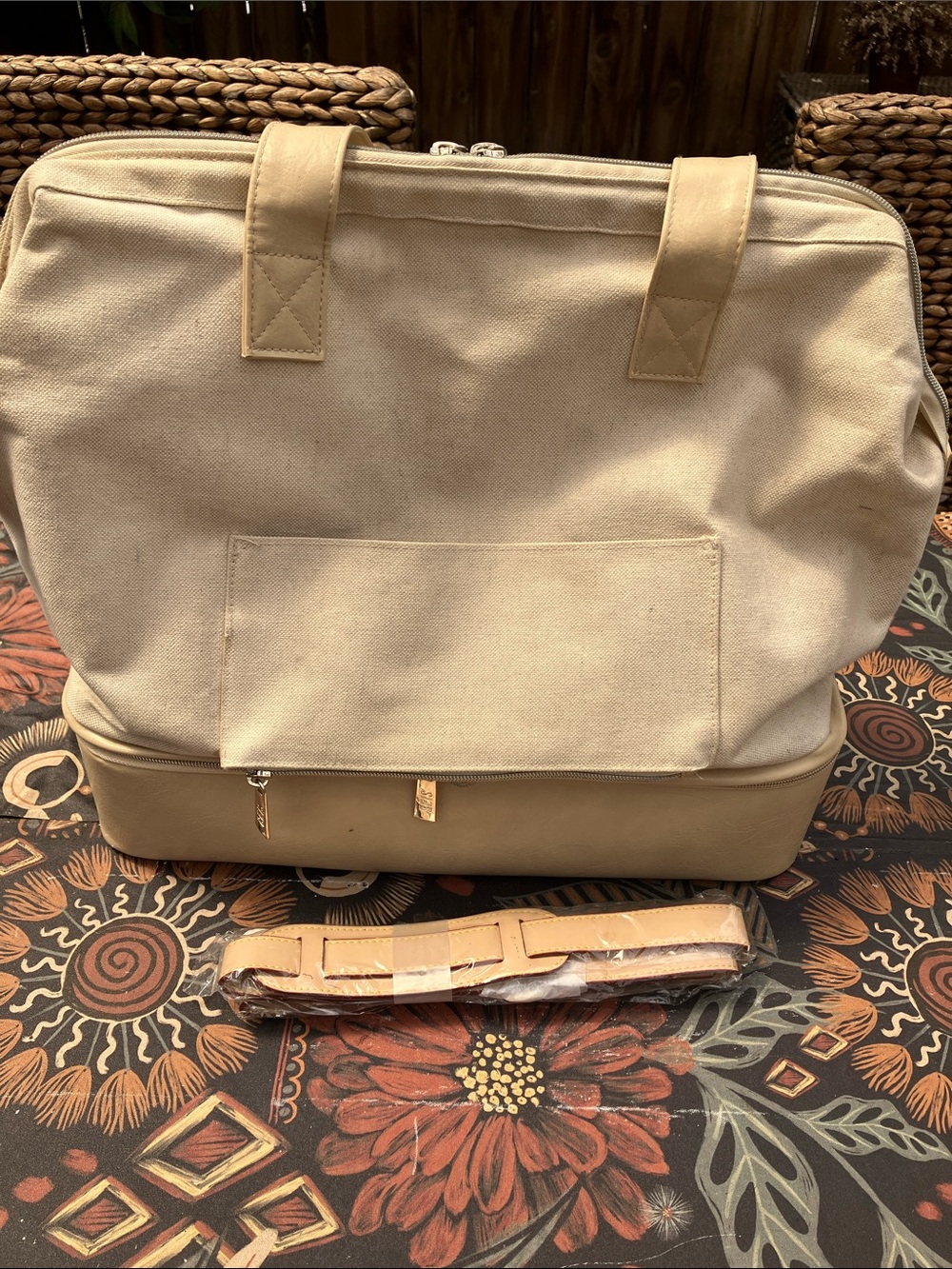 BEIS Beige Canvas Weekender Tote Bag